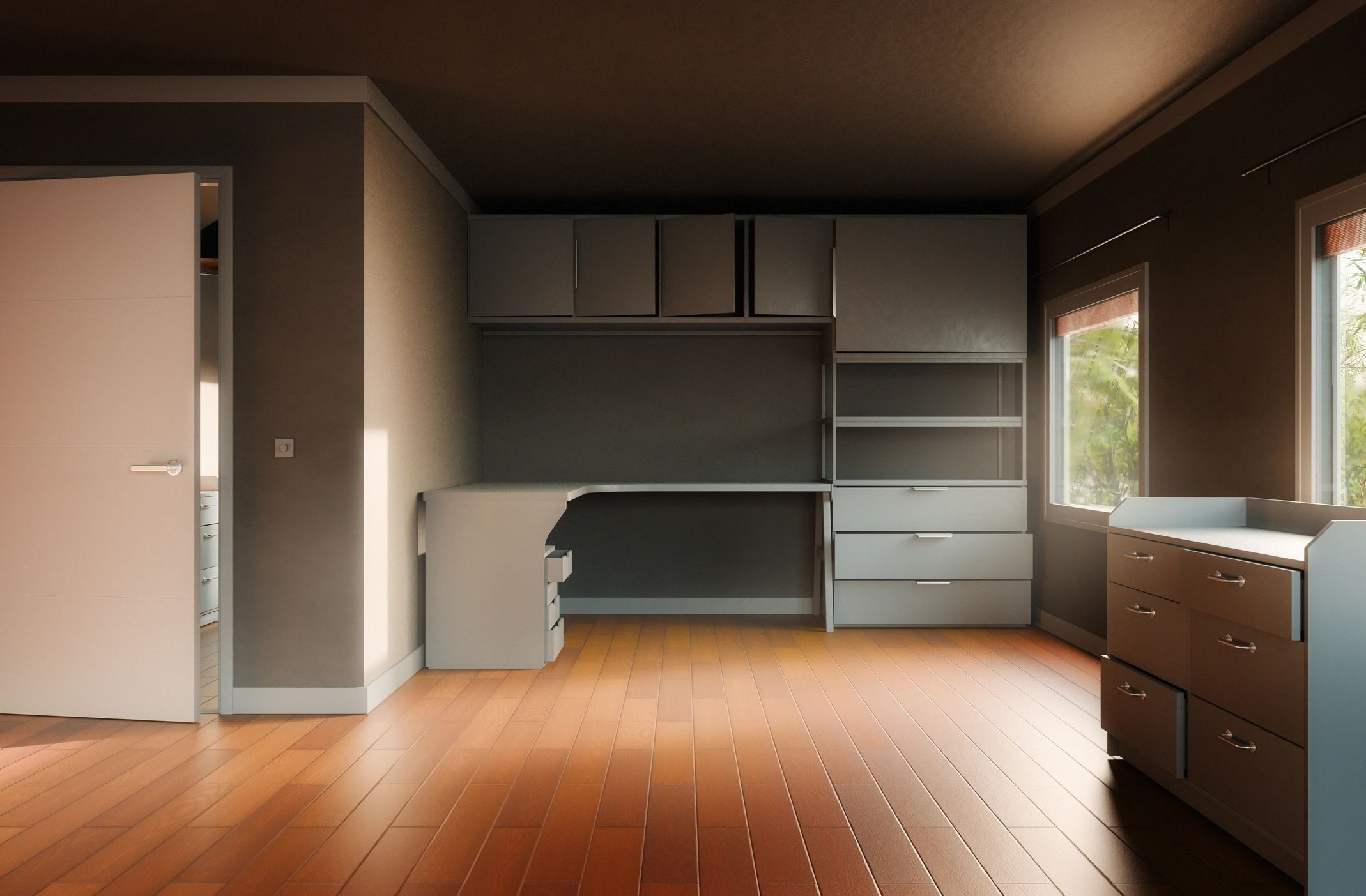 An empty domestic bedroom in daylight